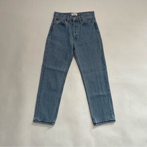 STILL HERE embroidered straight leg high waisted jeans